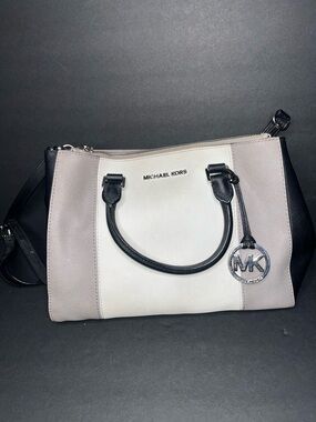 Michael Kors Black, White & Light Gray Colorblock Saffiano Satchel